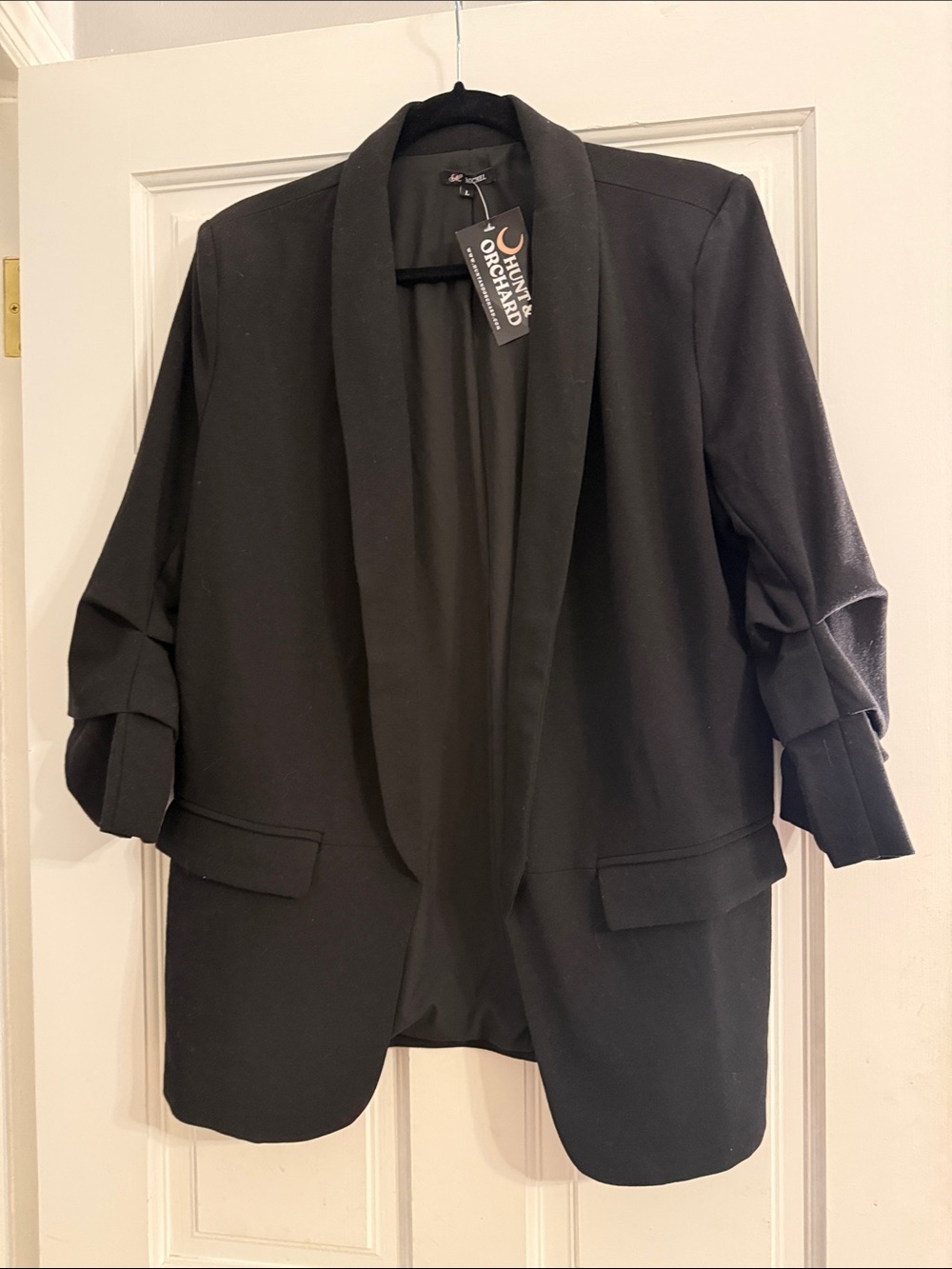 Black Open-Front Draped Blazer Jacket - H&M